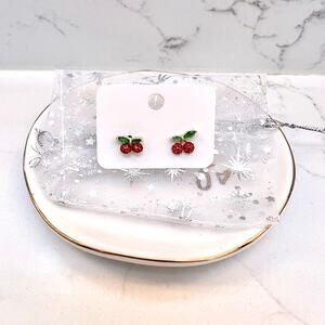 Red Cherry Stud Earrings Statement for vacation summer spring fruit gemstones